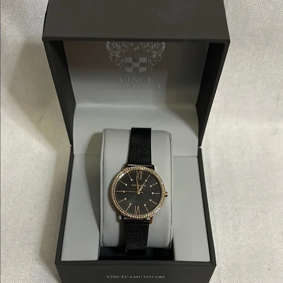 Vince Camuto Black and Rose Gold Analog Watch - Picture 1 of 6